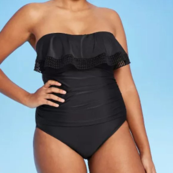 Kona Sol Other - Black One Piece Swimsuit Swim Bandeau Ruffle Tank